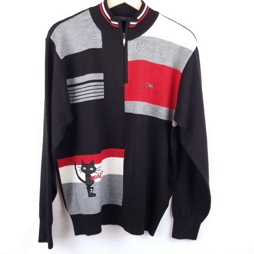 Mil‎ Ford Large Knit Quarter zip sweater Cat Black
